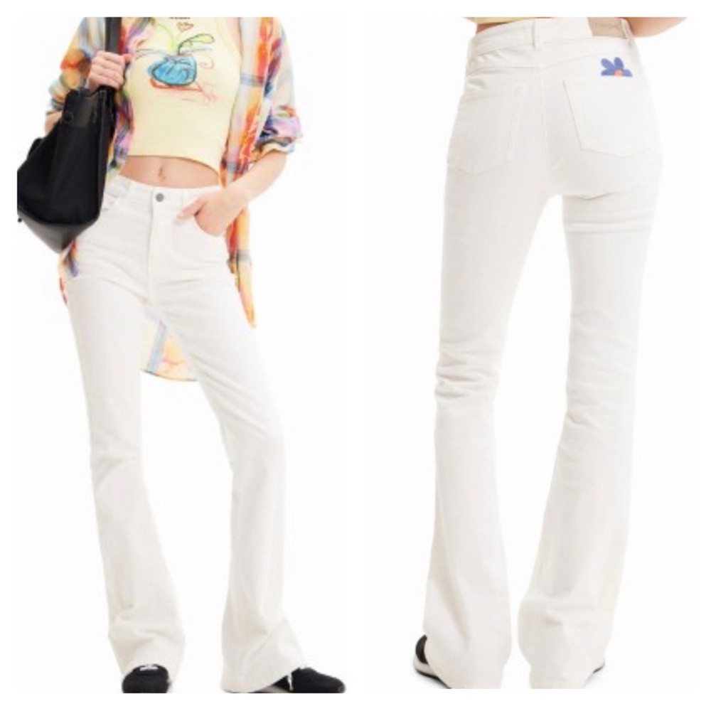 NEW Desigual white bootcut flare floral jeans